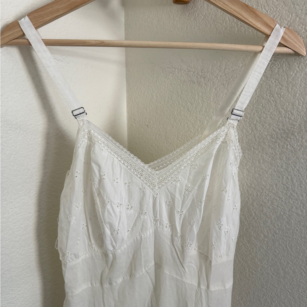 Vintage romantic white lace slip sun dress cinched waist babydoll size S - Picture 3 of 5